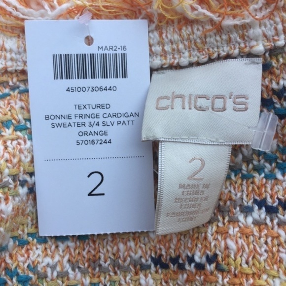 NWT Chico’s Textured Fringe 3/4 Sleeves Sweater 12 - Picture 4 of 6